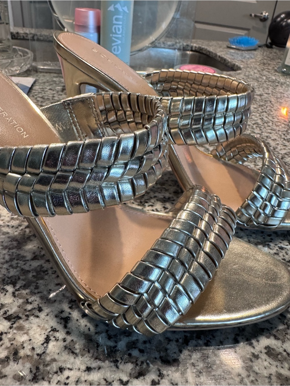 Metallic Woven Strap Heeled Sandals - Gold